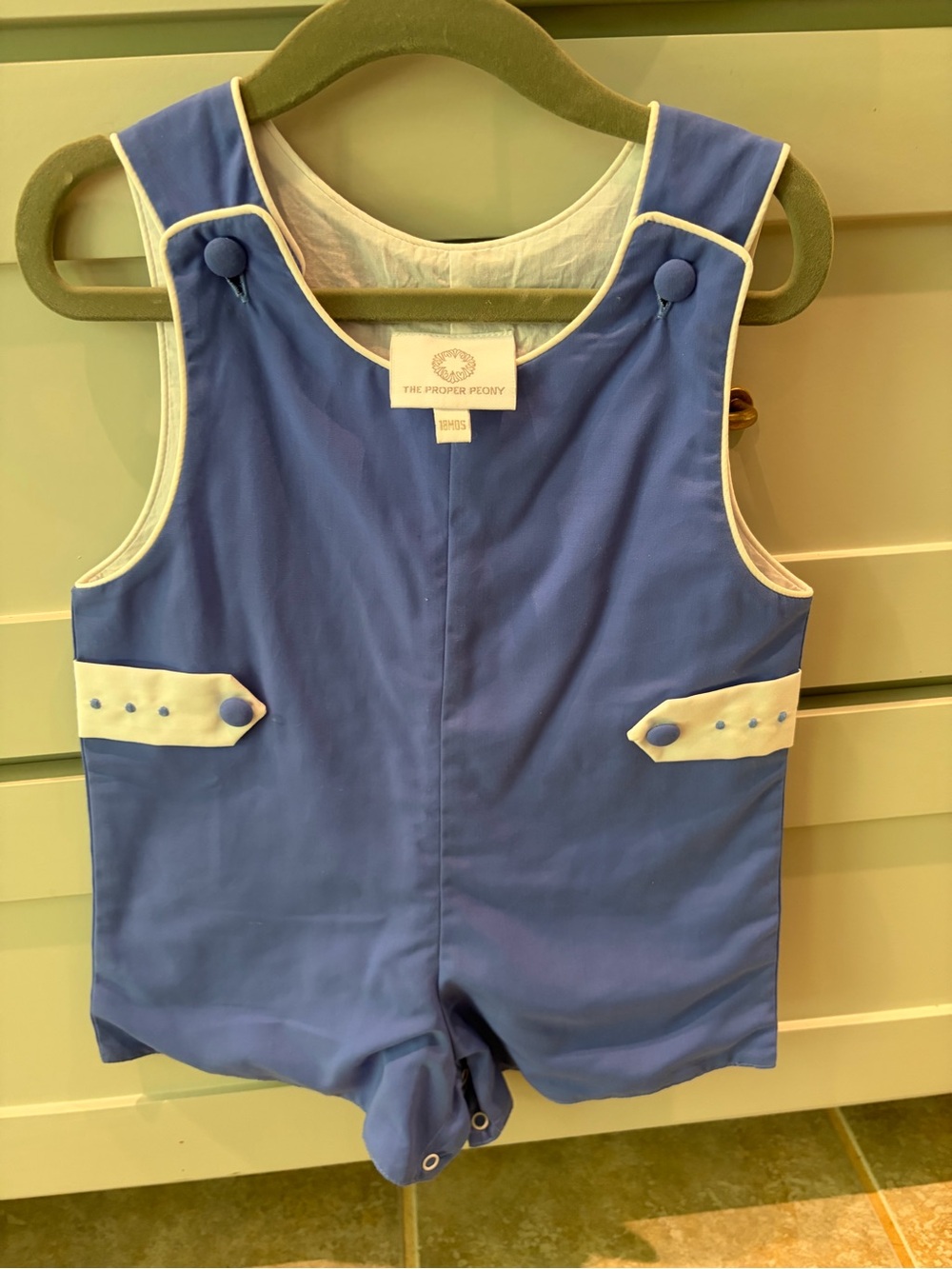 The Proper Peony Blue Boys Romper with White Trim